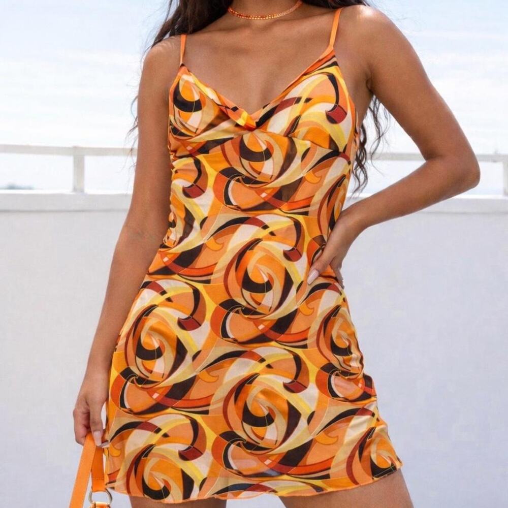Wet Seal Y2K Vintage Sleeveless Babydoll Mini Dress Size S Orange